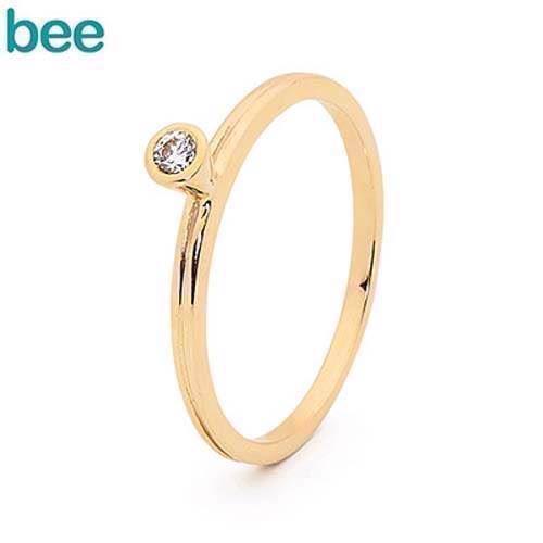 Image of Bee Jewelry Guldring i 9 kt. med hvid zirkonia